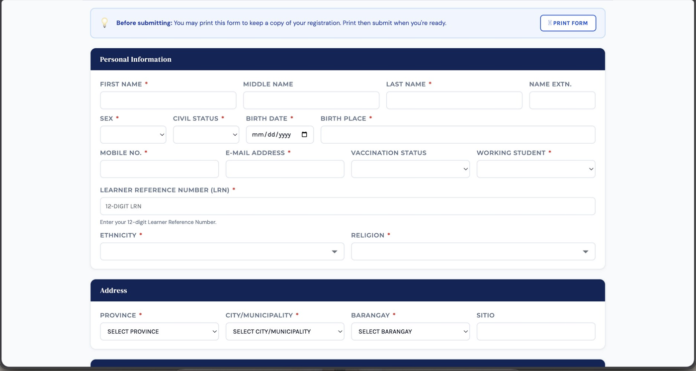 Figure 3.2. The student sign-up form.