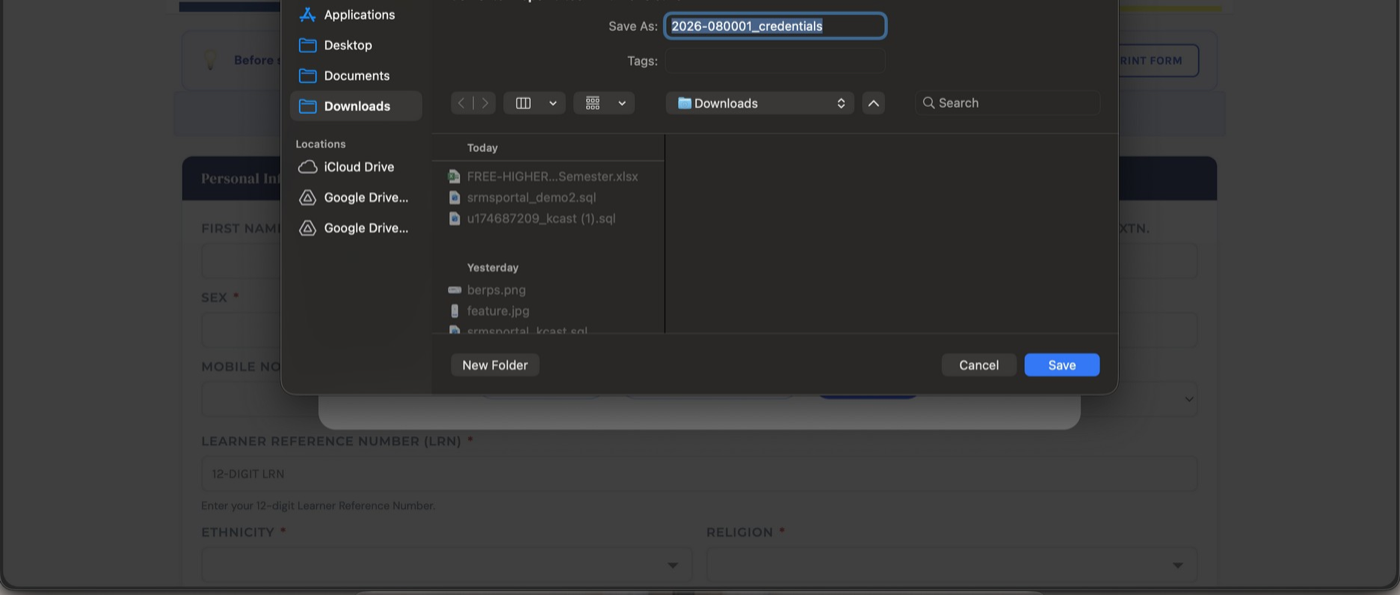 Figure 3.4. Saving the downloaded credentials file to your device.