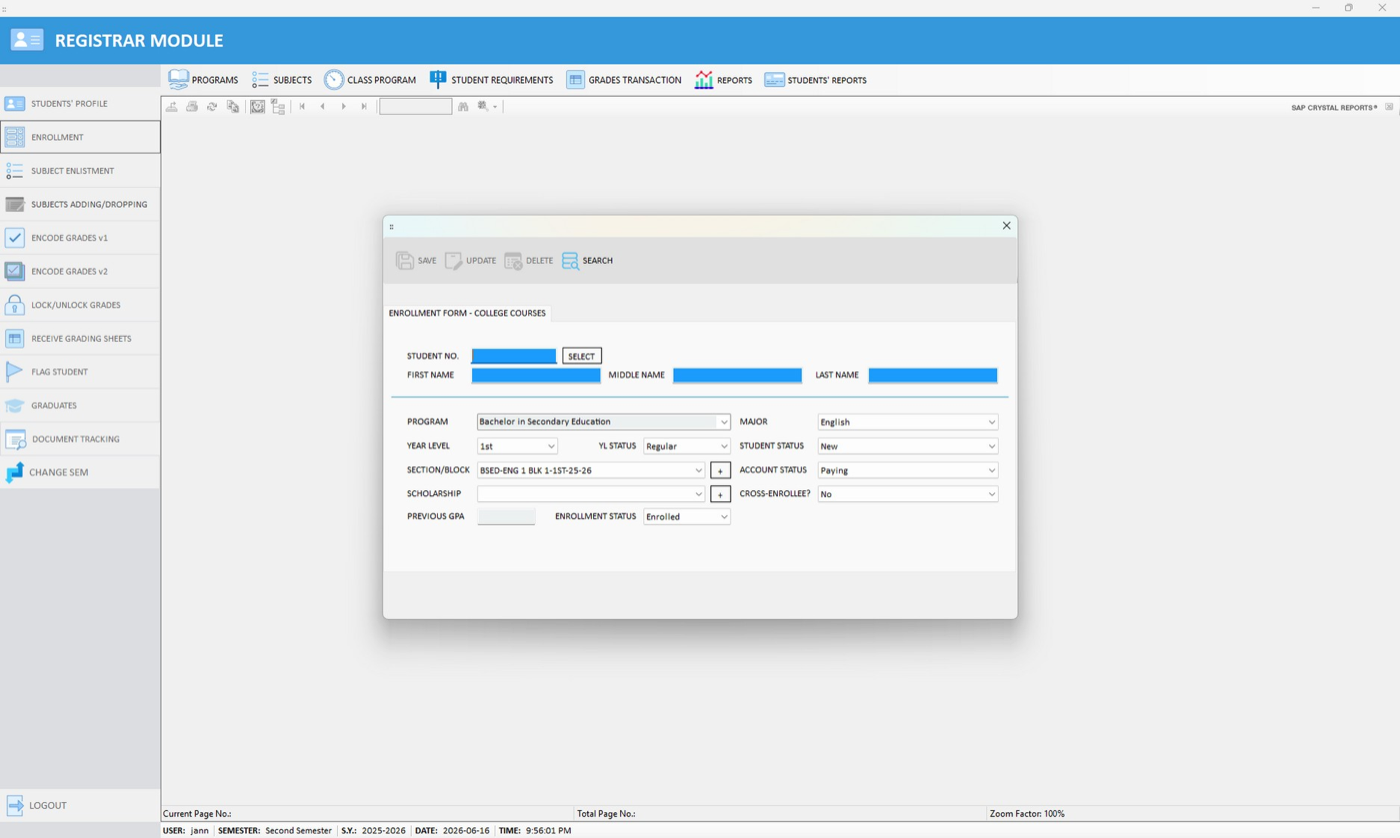 Figure 3.12. Enrollment Form — click "Select" to find the student.