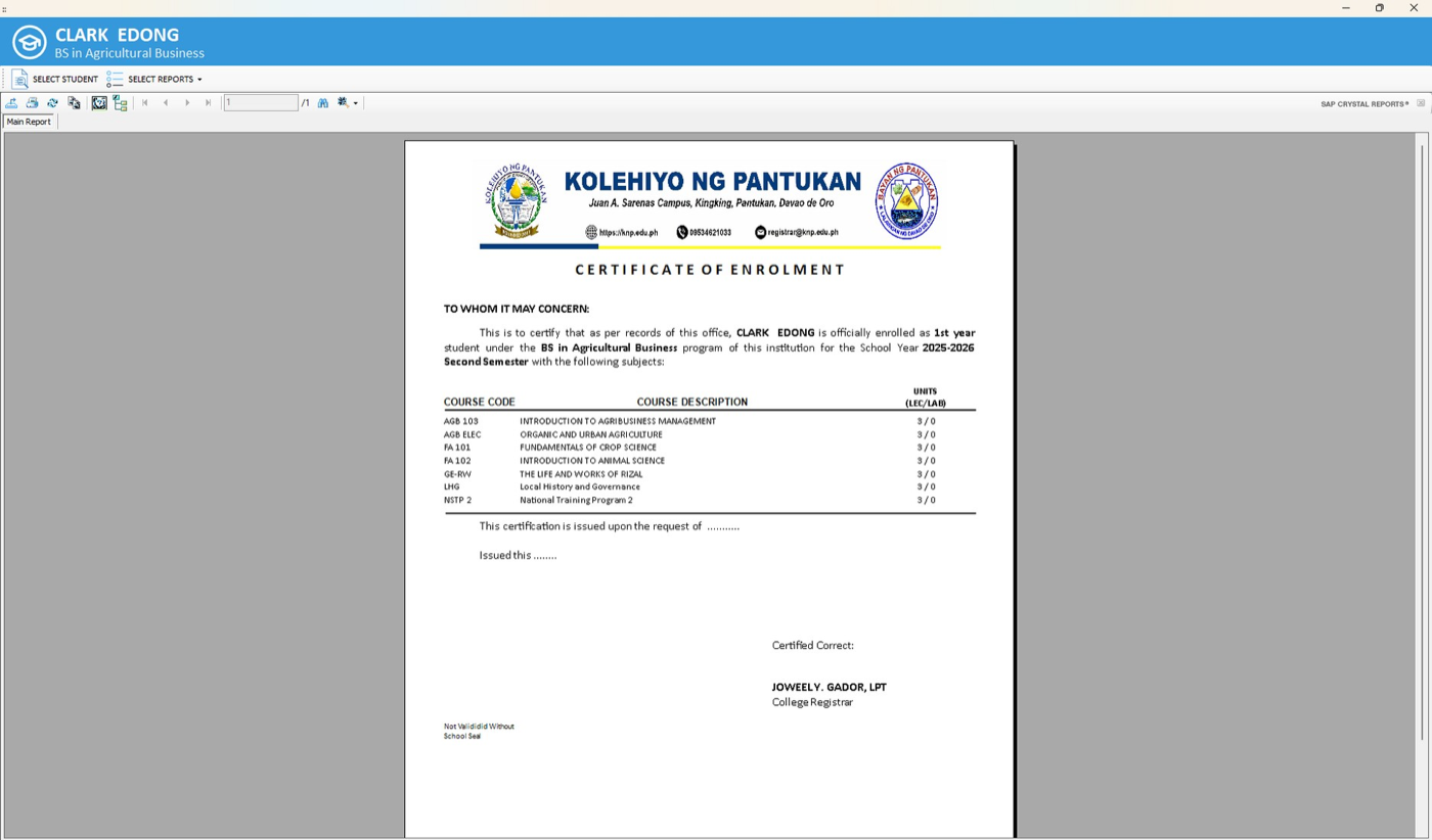 Figure 3.22. The official Certificate of Enrollment.