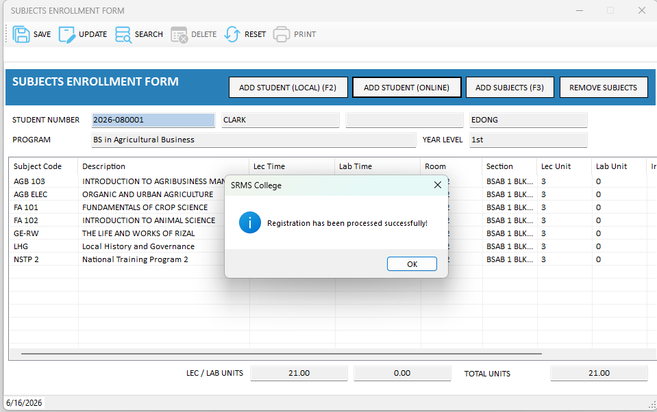 Figure 4.14. Success prompt — "Registration has been processed successfully!"