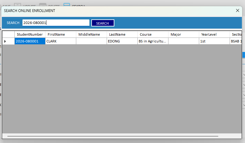 Figure 4.8. Double-click the student record to select it.